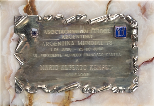 1978 Argentina World Cup Plaque Awarded To Mario Alberto Kempes (Letter of Provenance)